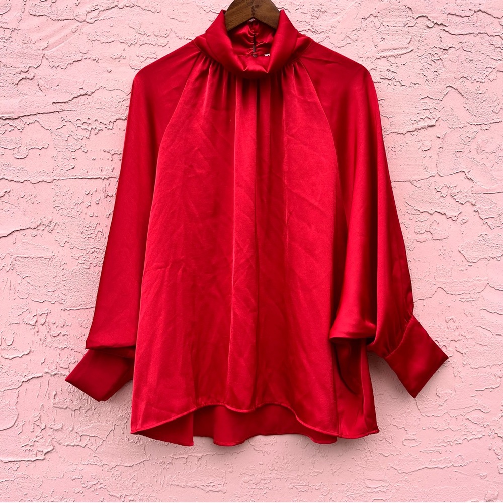 Why Dress Red Blouse Oversized NEW NWT Womens Size Small